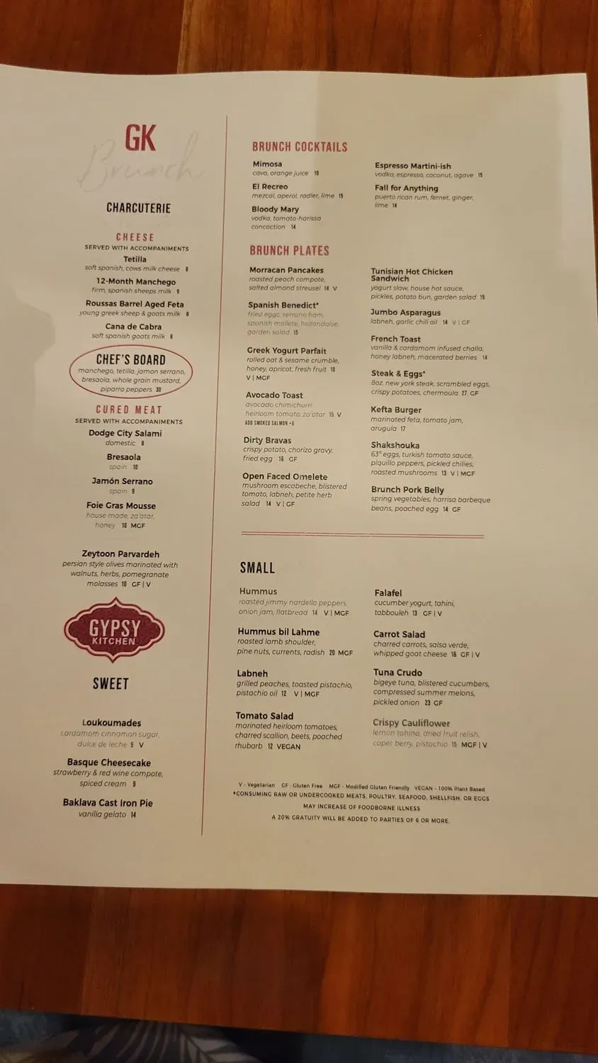 Gypsy Kitchen DC Menu - Updated November 2025