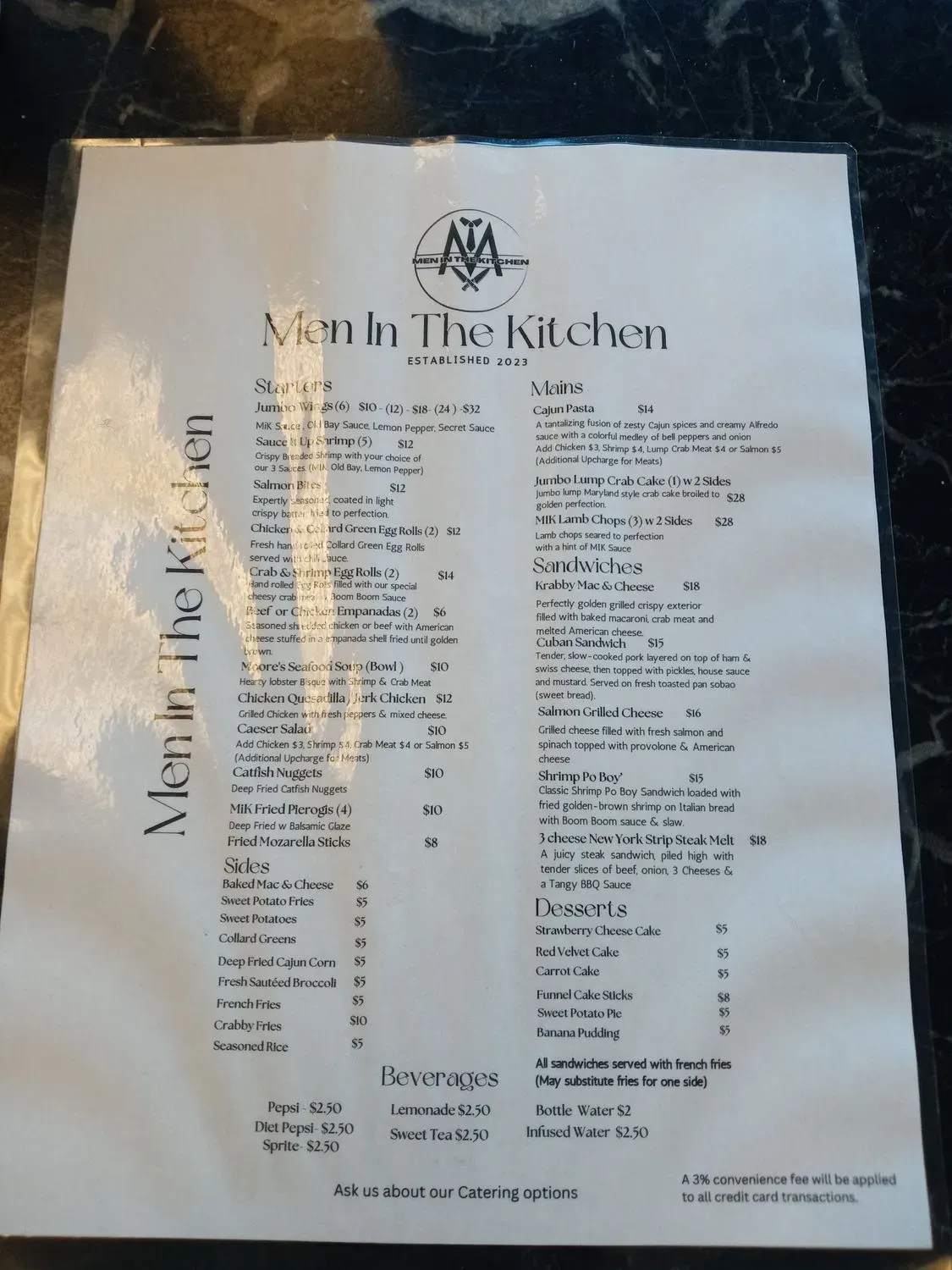 Men In The Kitchen Menu - Updated November 2025