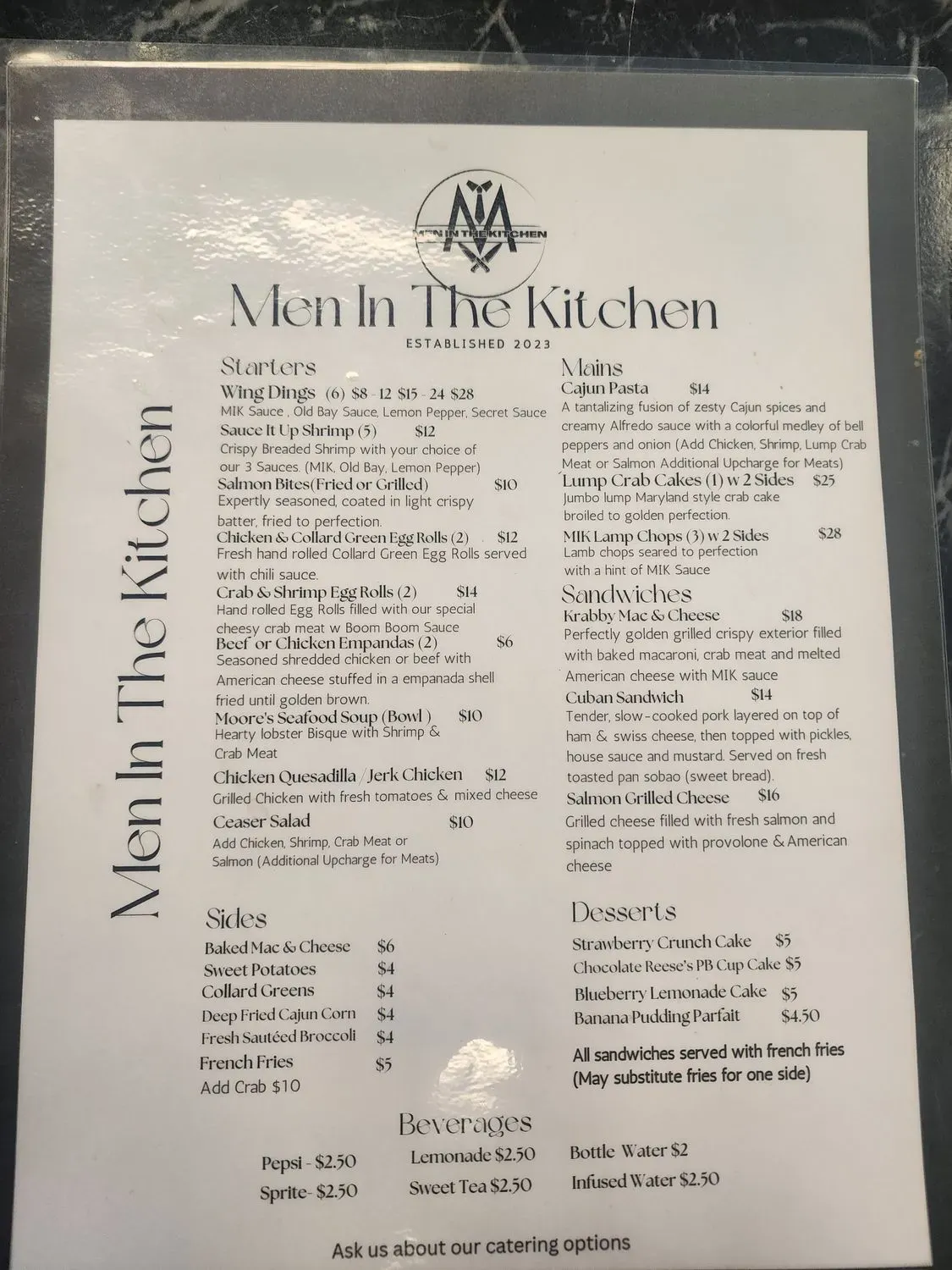 Men In The Kitchen Menu - Updated November 2025