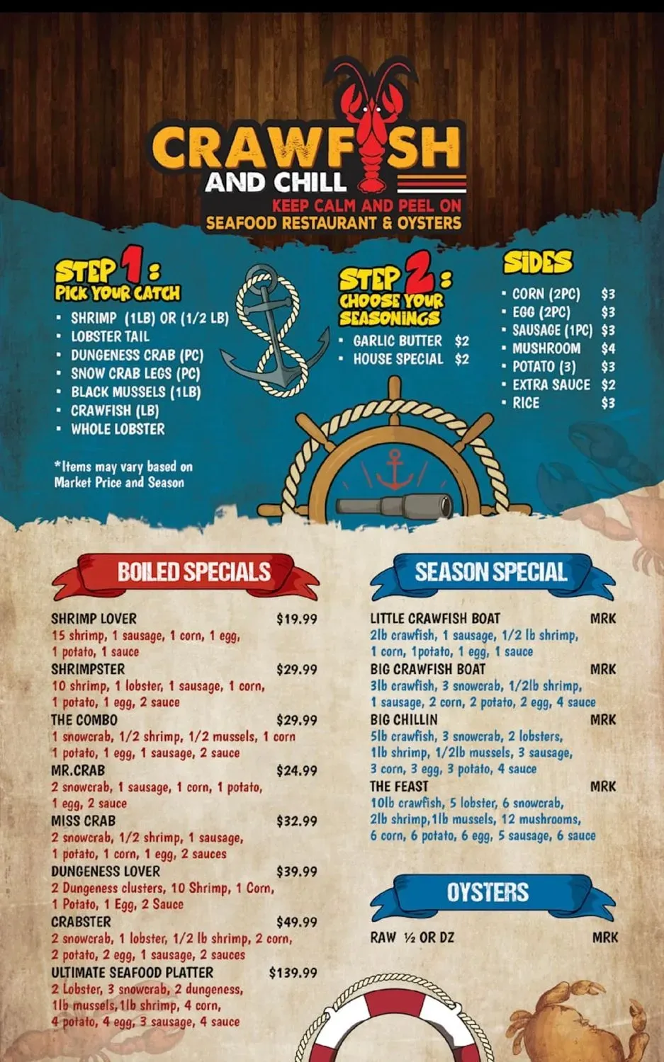 Crawfish and Chill Luling Menu - Updated October 2025