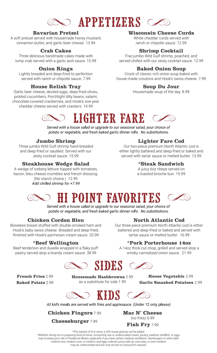 Hi Point Steak House Menu - Updated November 2025