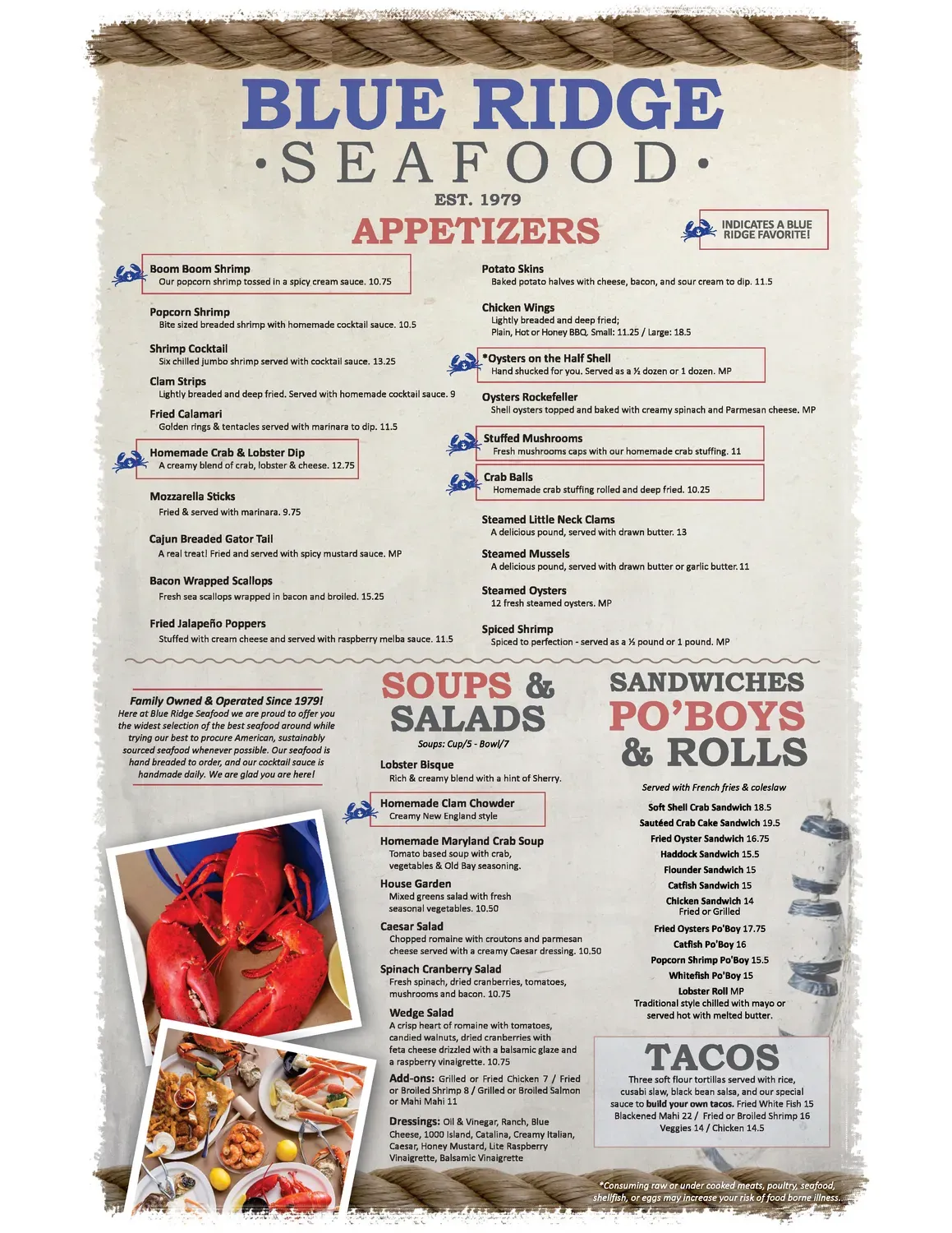Blue Ridge Seafood Restaurant Menu - Updated November 2025