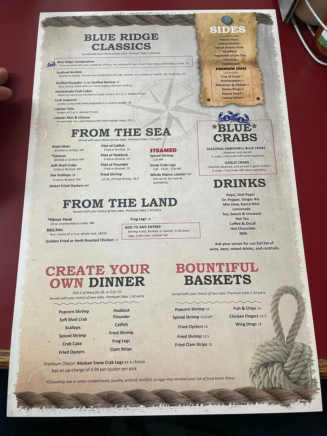 Blue Ridge Seafood Restaurant Menu - Updated November 2025