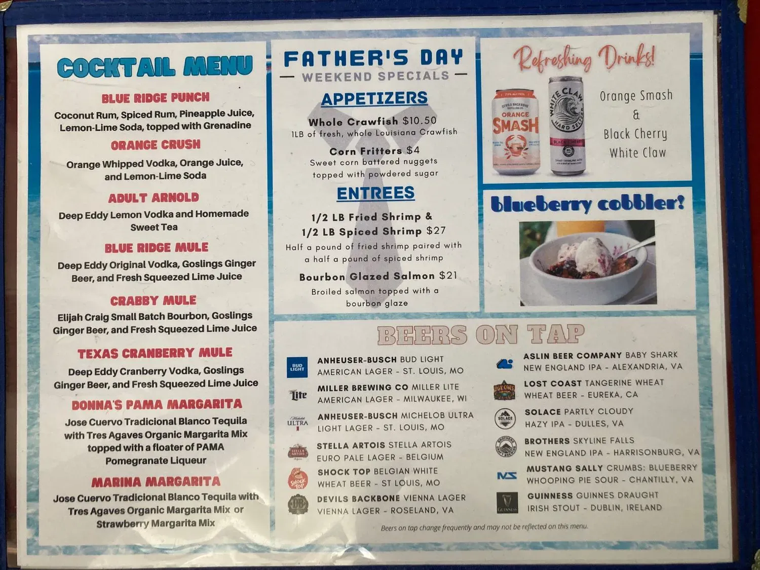 Blue Ridge Seafood Restaurant Menu - Updated November 2025