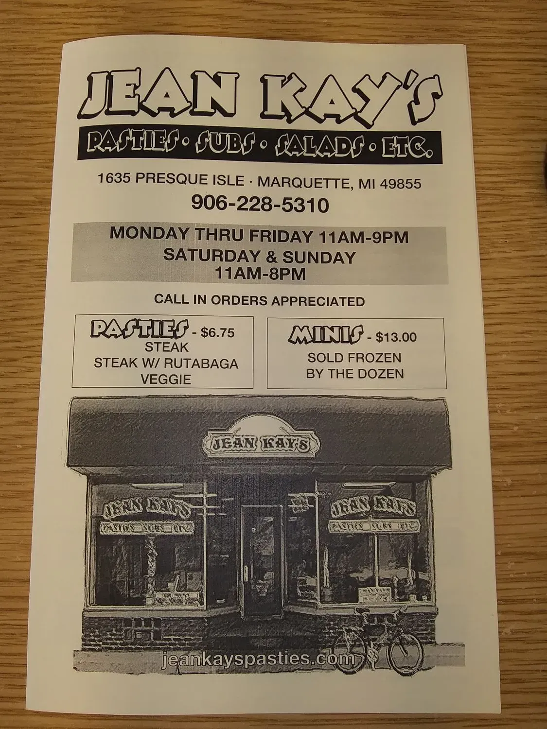 Jean Kay's Pasties & Subs Menu - Updated April 2024