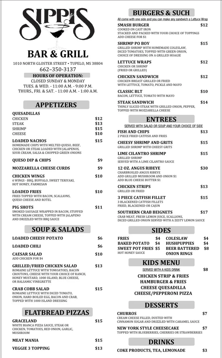 Sippi’s Bar and Grill Menu - Updated November 2025