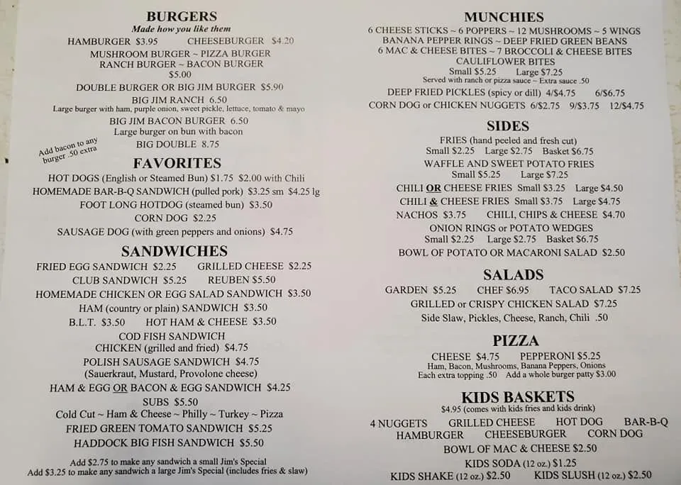 Jim's Drive In Menu - Updated November 2025