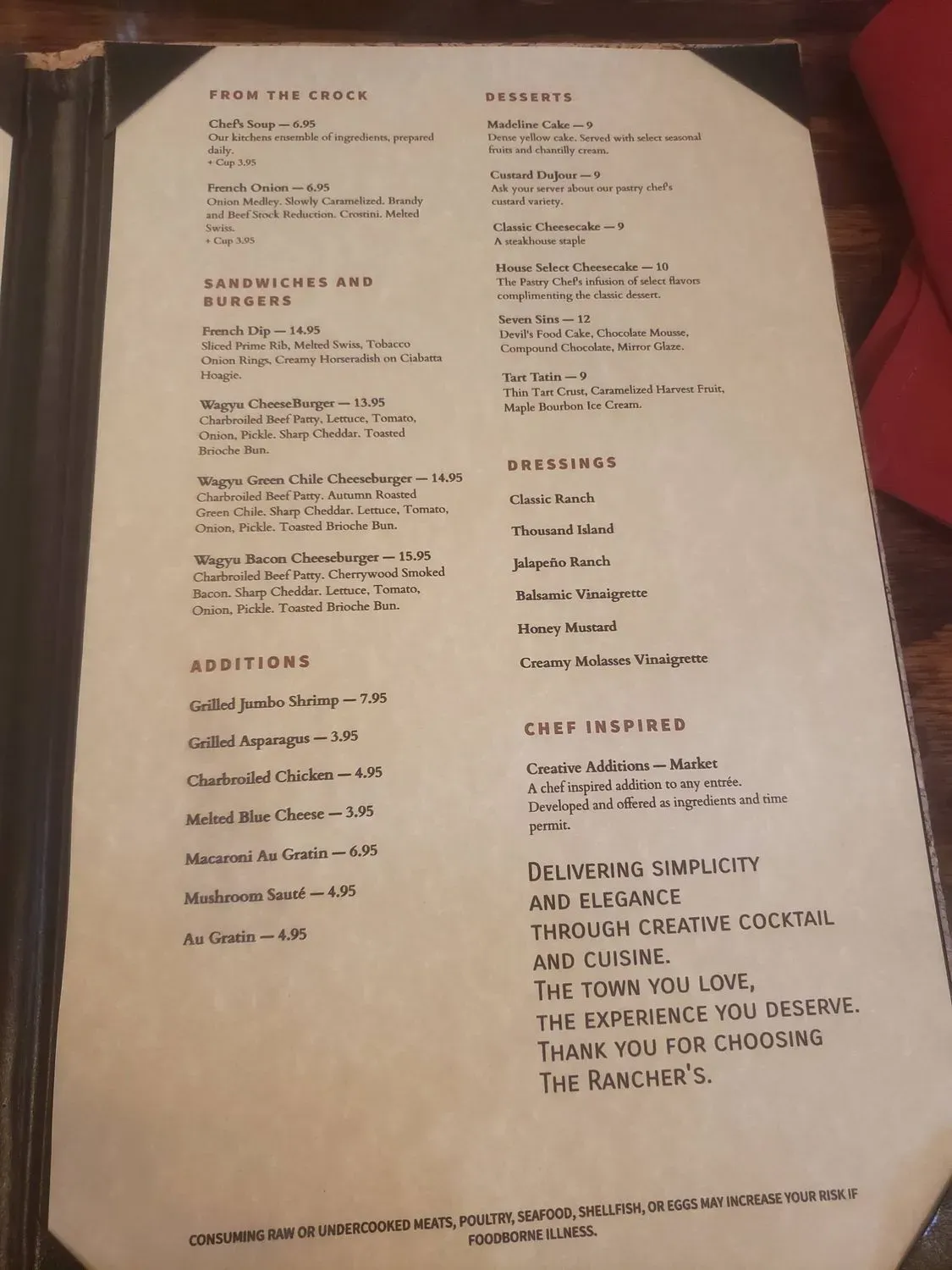 The Ranchers Steak and Seafood Restaraunt Menu - Updated November 2025