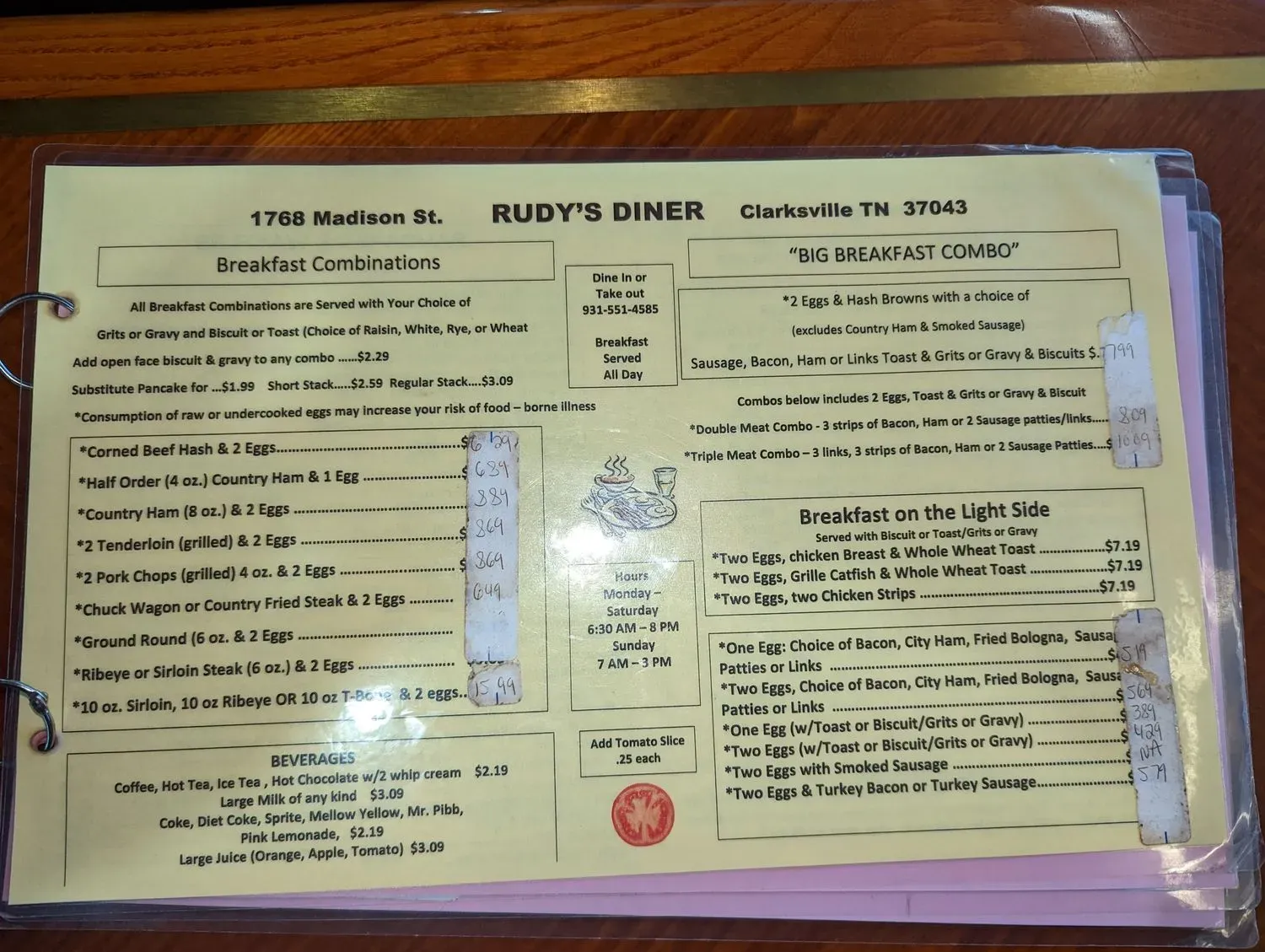 Rudy's Diner Menu - Updated November 2025