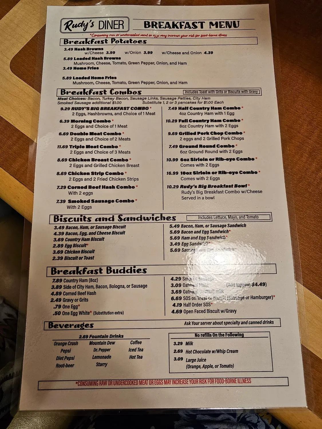 Rudy's Diner Menu - Updated November 2025