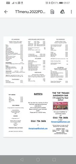 The Top Trough Menu | Salford | Checkle