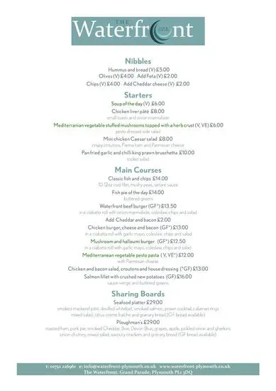 The Waterfront, Plymouth Menu | Plymouth | Checkle