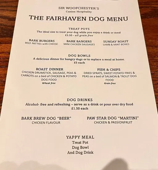 Fairhaven Menu | Lytham Saint Annes | Checkle