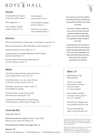 Boys Hall Menu | Ashford | Checkle