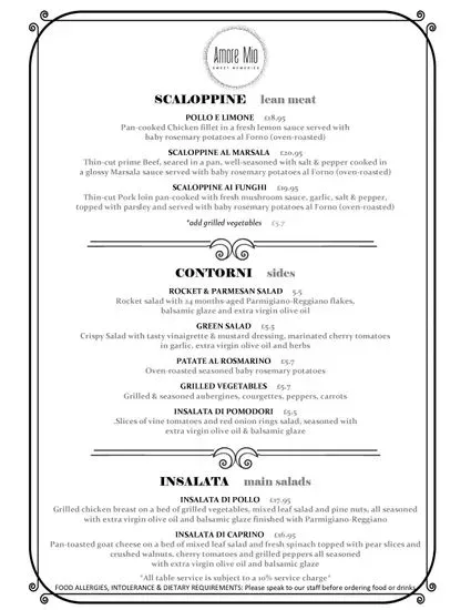 Amore Mio Menu | Cirencester | Checkle