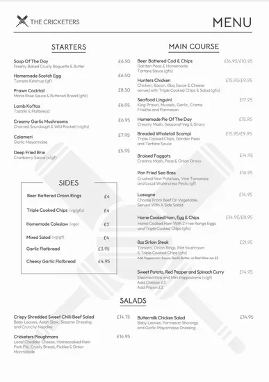 The Cricketers Menu | Alresford | Checkle