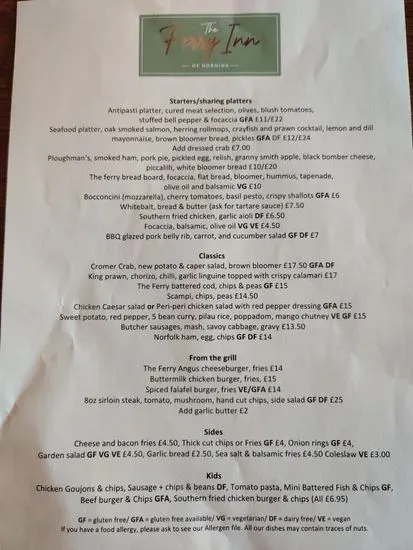 The Ferry Inn of Horning Menu | Norwich | Checkle