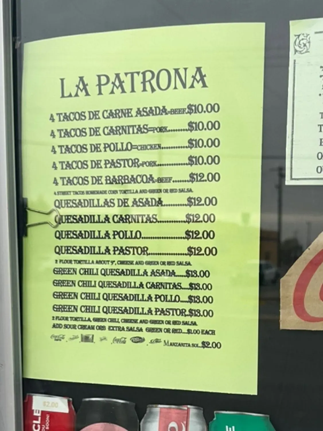 La Patrona Food Truck Menu - Updated July 2025