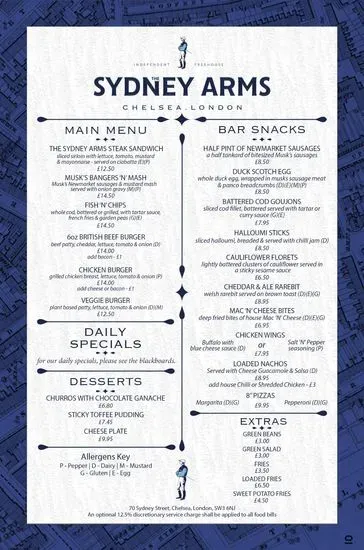 The Sydney Arms Menu | London | Checkle