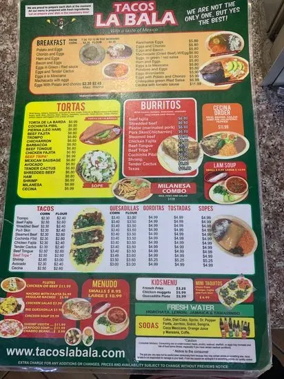 Tacos La Bala Menu | Houston, TX | Checkle