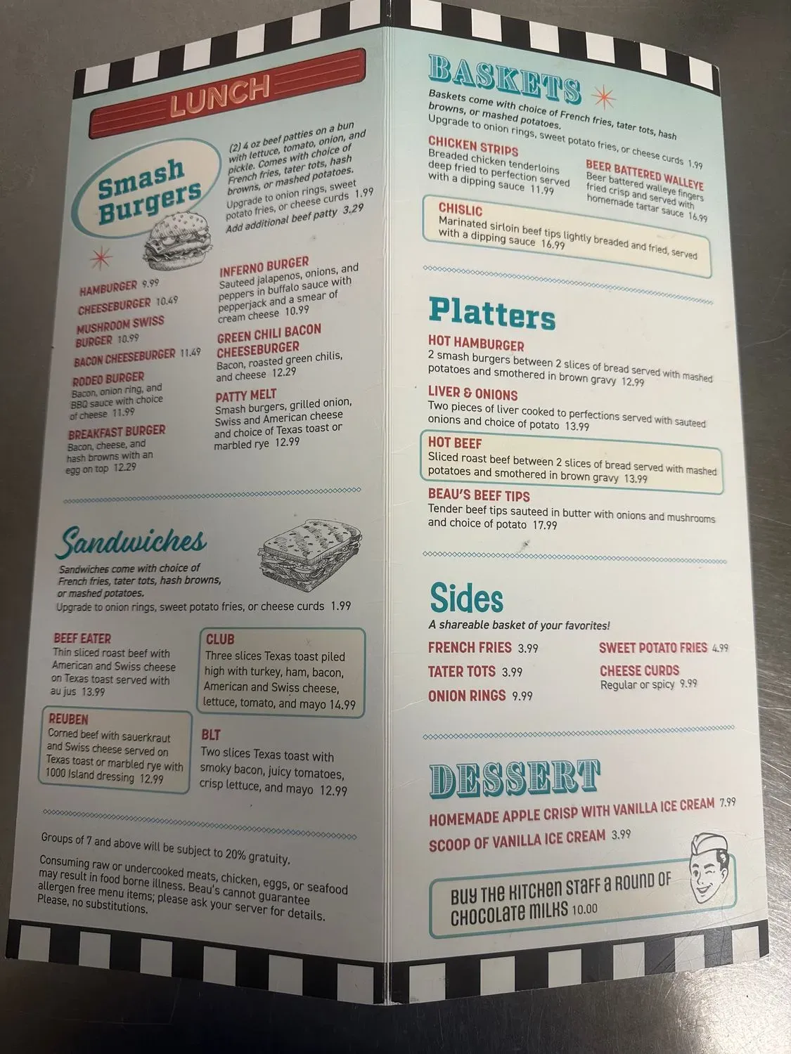 Beaus Diner Menu - Updated November 2025