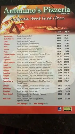 Antonino's Pizzeria Menu | Peterborough | Checkle