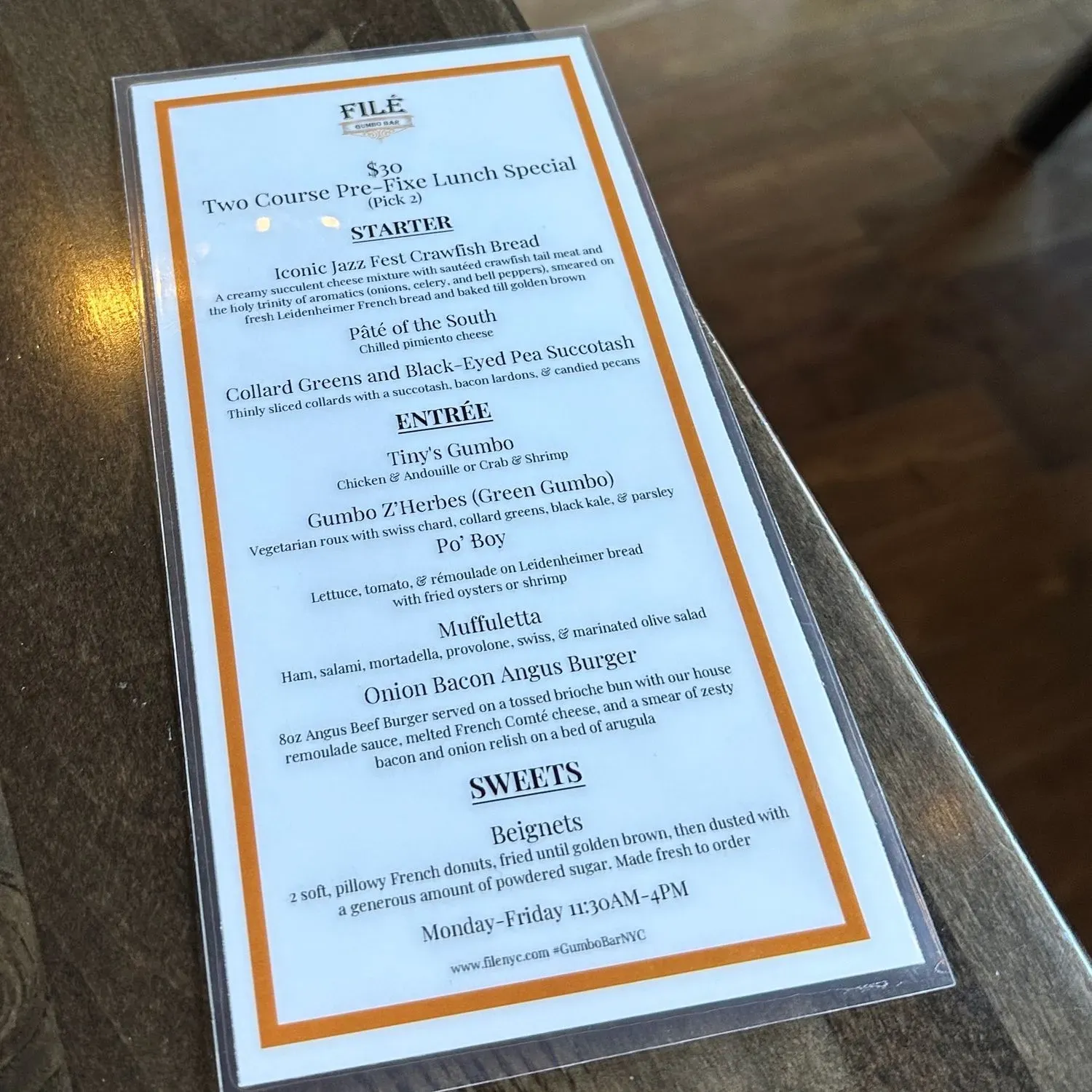 Filé Gumbo Bar Menu - Updated November 2025