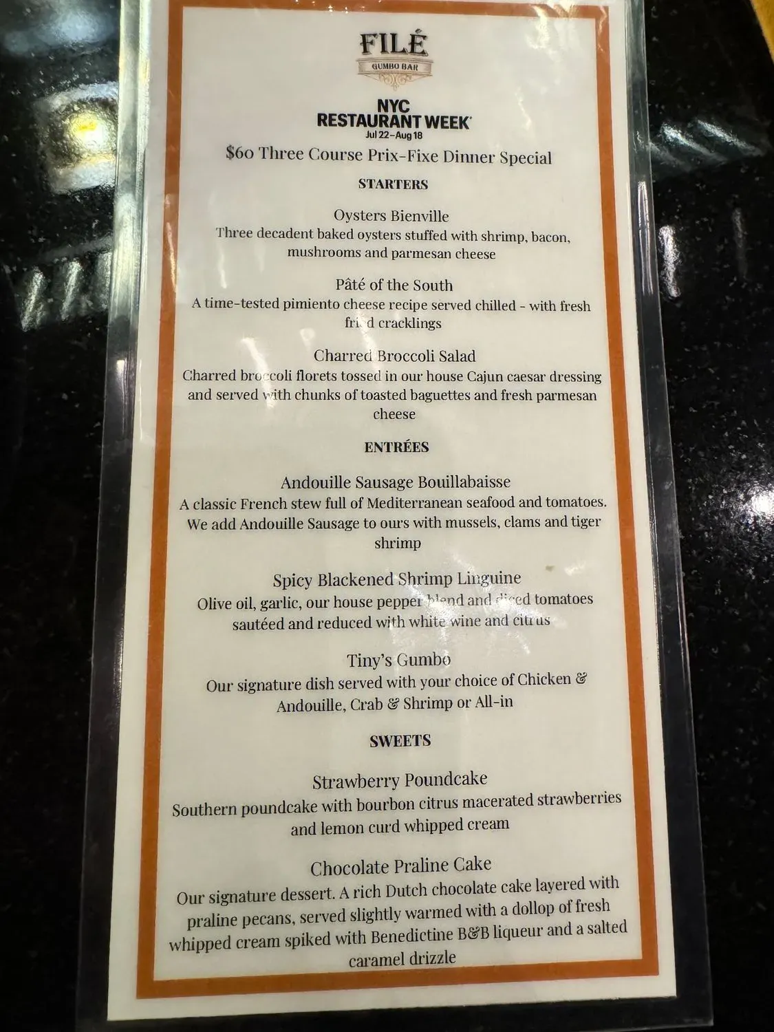 Filé Gumbo Bar Menu - Updated November 2025