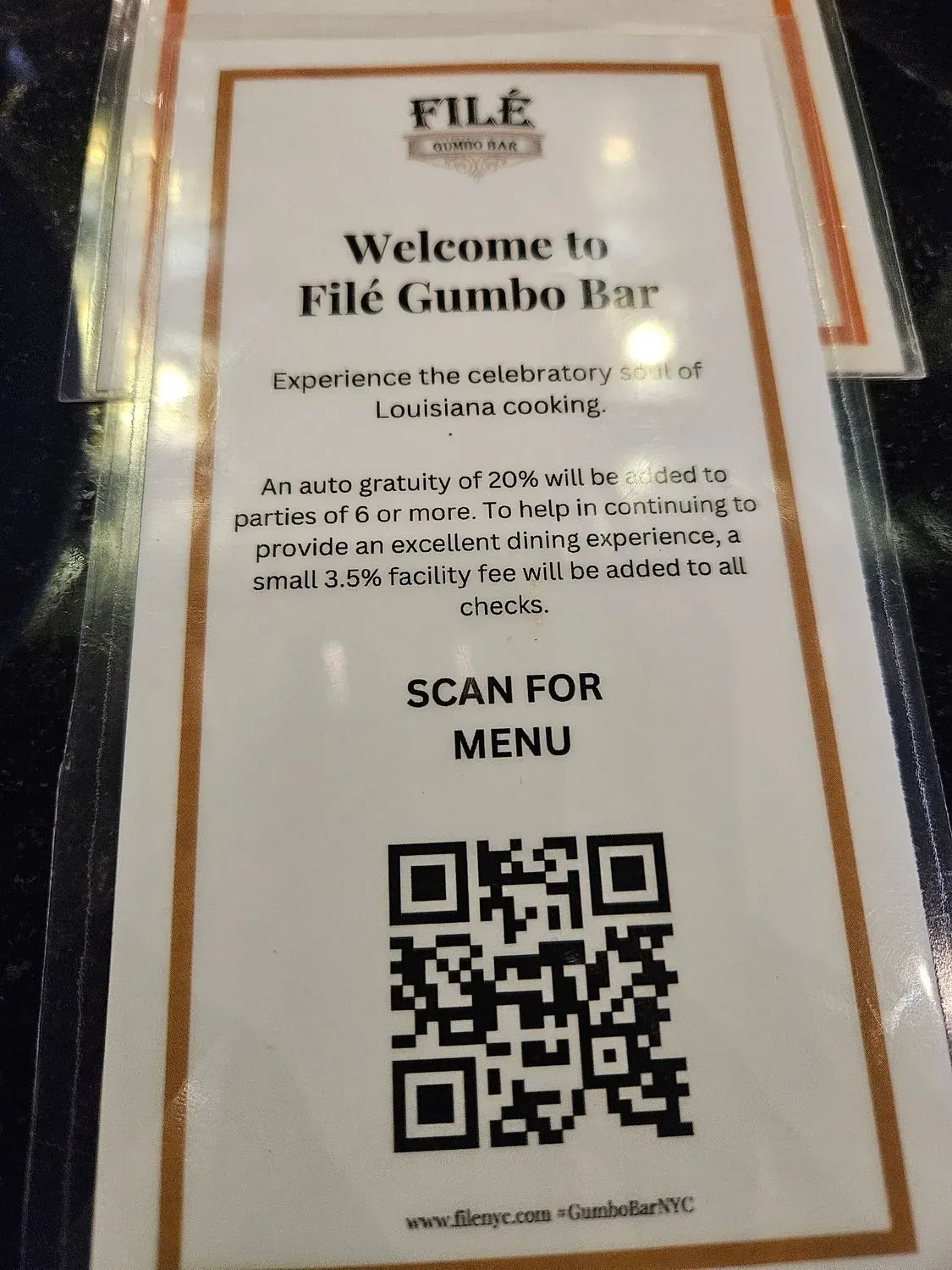 Filé Gumbo Bar Menu - Updated November 2025