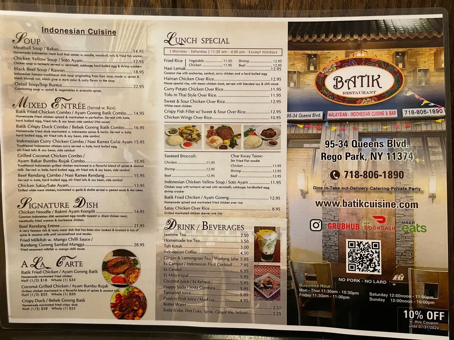 Batik Menu - Updated October 2025