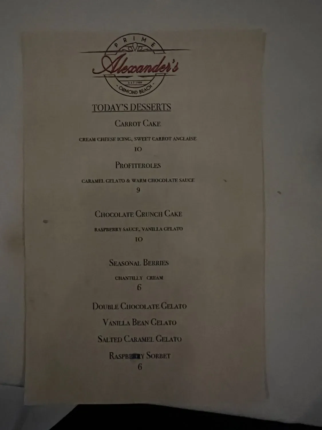 Alexander's Ormond Beach Menu - Updated November 2025