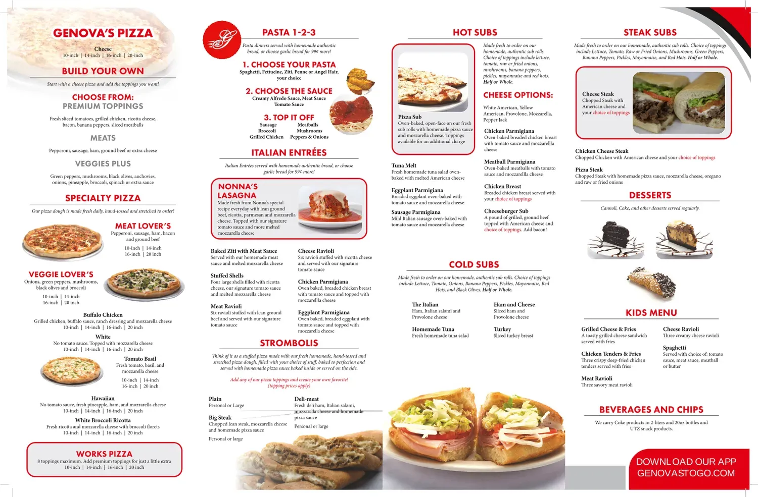 Genova's To Go Menu - Updated November 2025