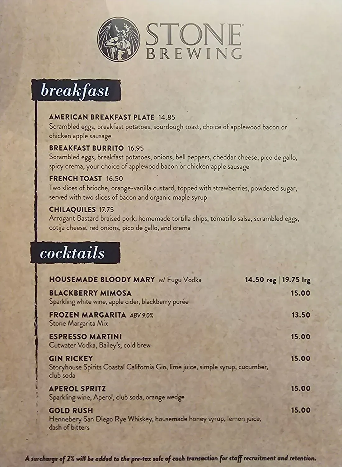 Stone Brewing Menu - Updated November 2025