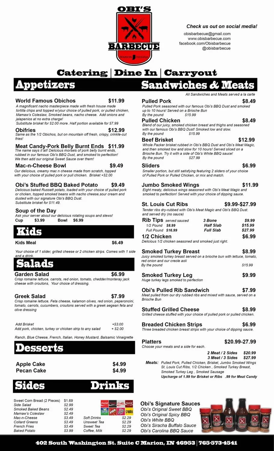 OBI's Barbecue Menu - Updated November 2025