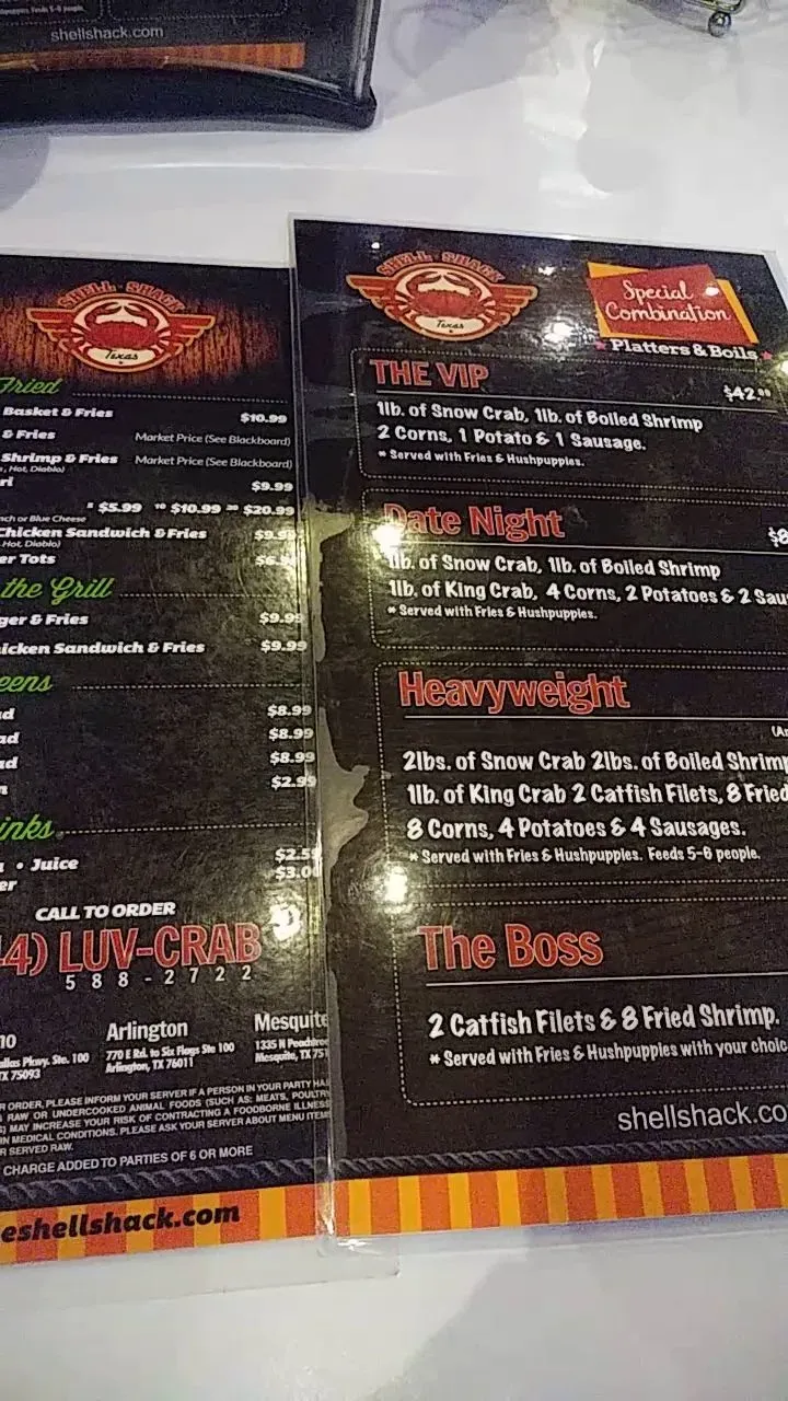 Shell Shack Menu - Updated November 2025