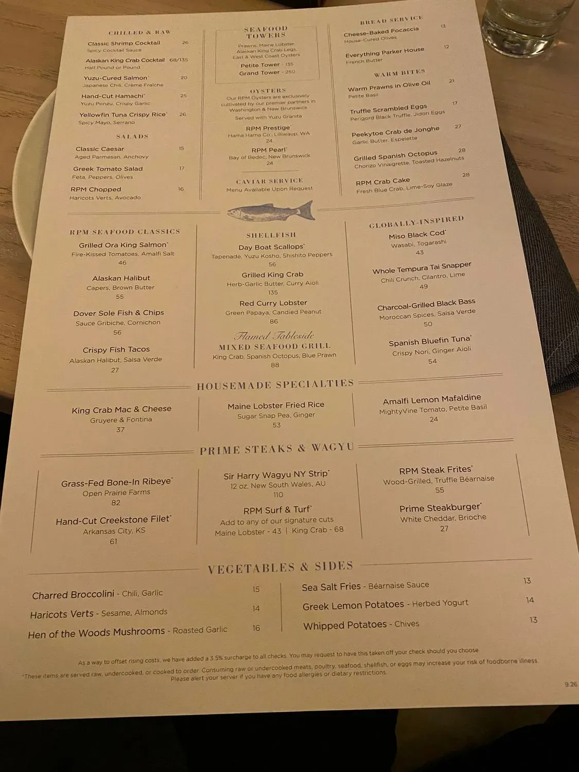 RPM Seafood Menu - Updated November 2025