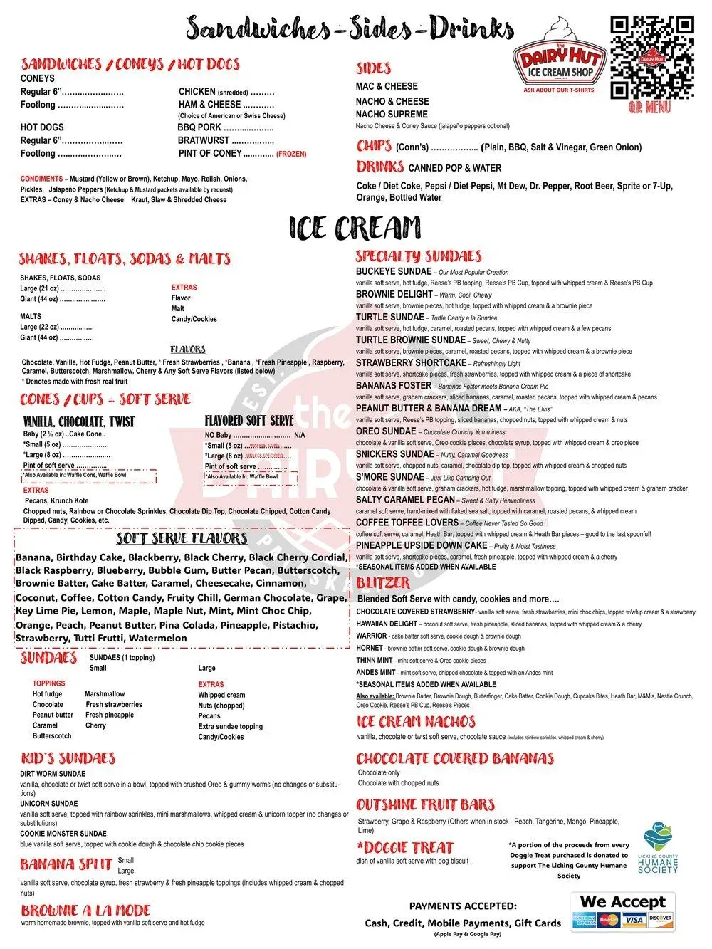 The Dairy Hut Menu - Updated November 2025