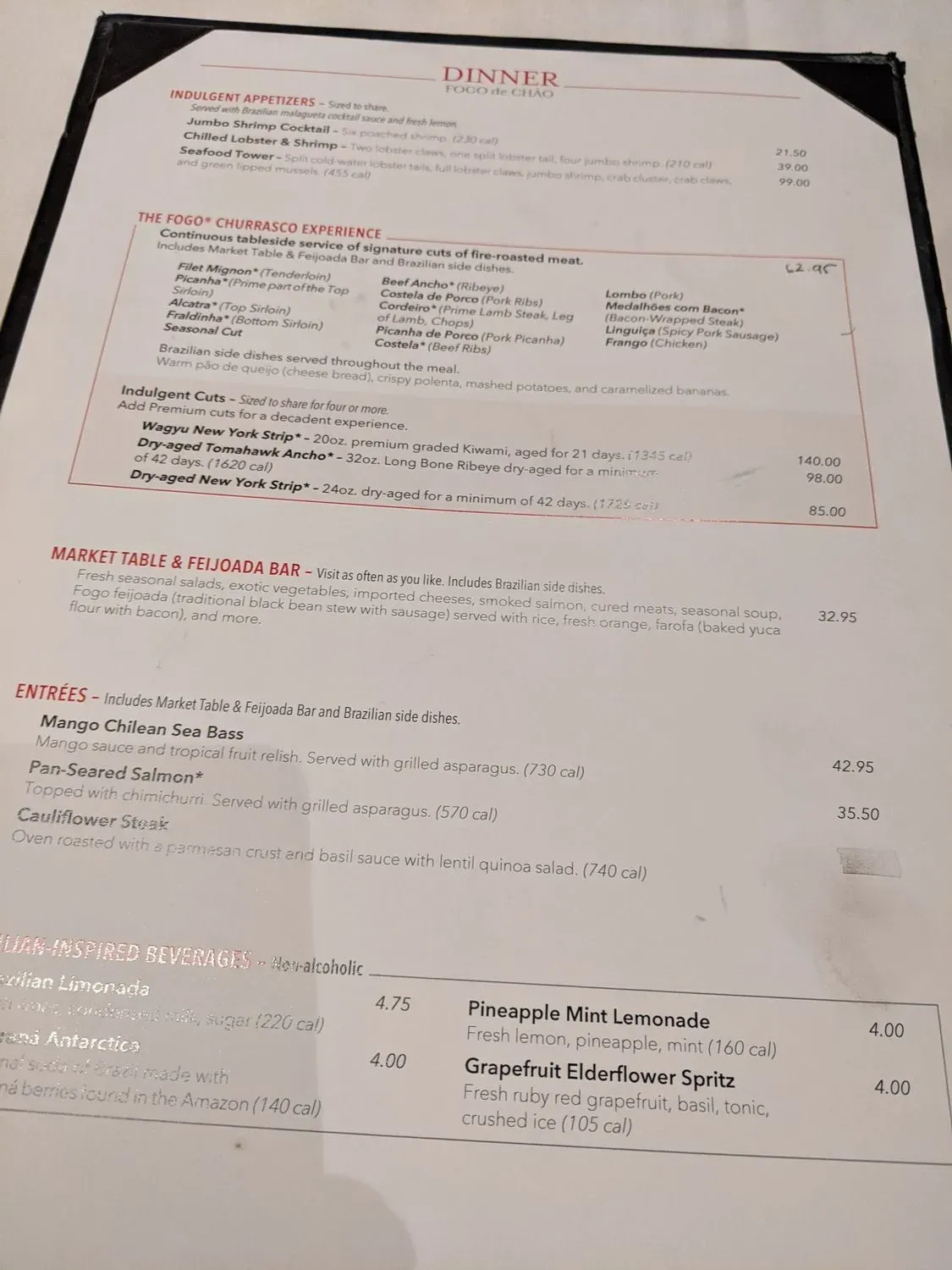 Fogo de Chão Brazilian Steakhouse Menu - Updated November 2025