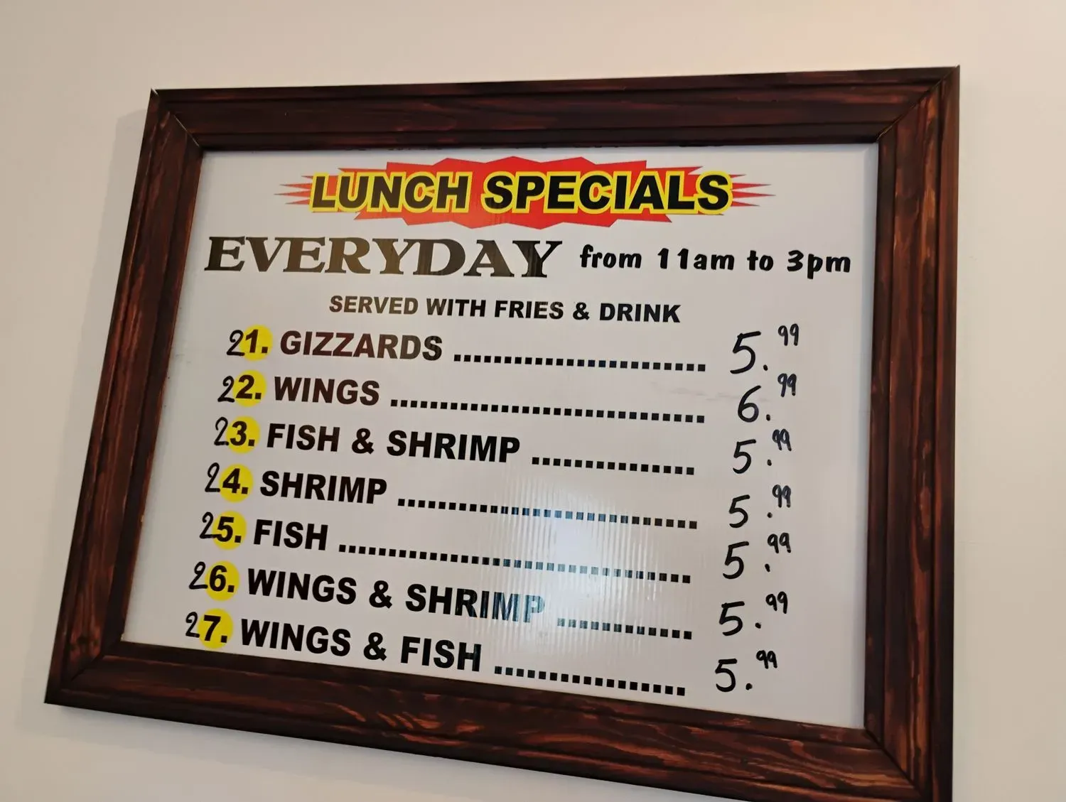 Tummy time fish & chicken Menu - Updated November 2025
