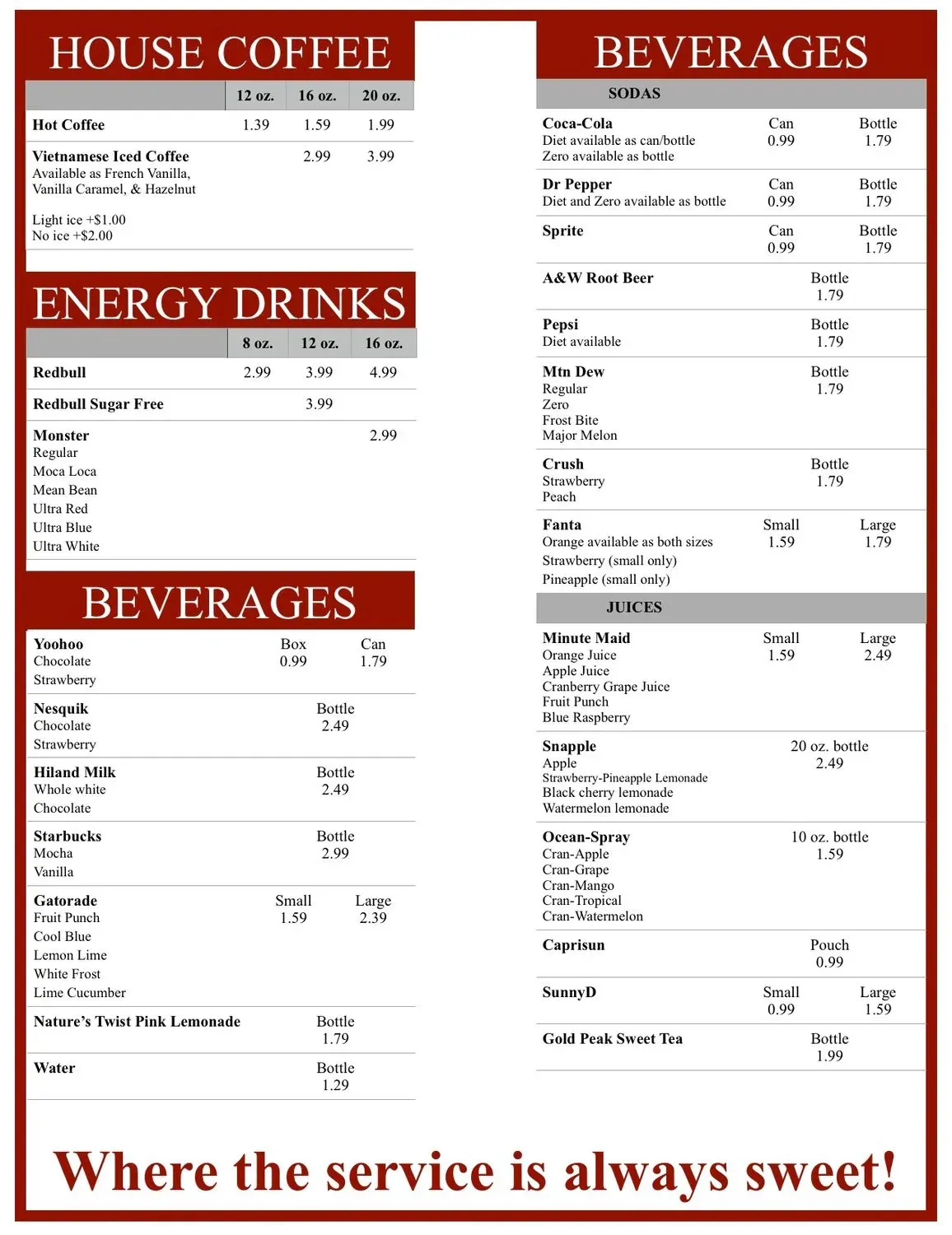 Sweety Donuts Menu - Updated November 2025