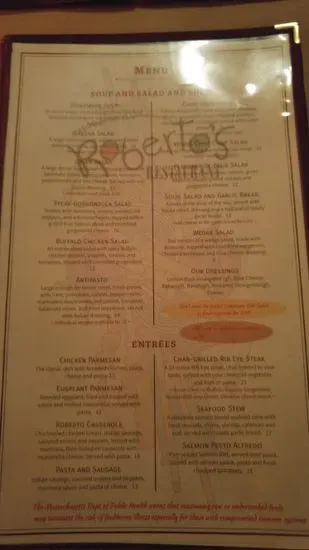 Roberto's Restaurant Menu | Northampton, MA | Checkle