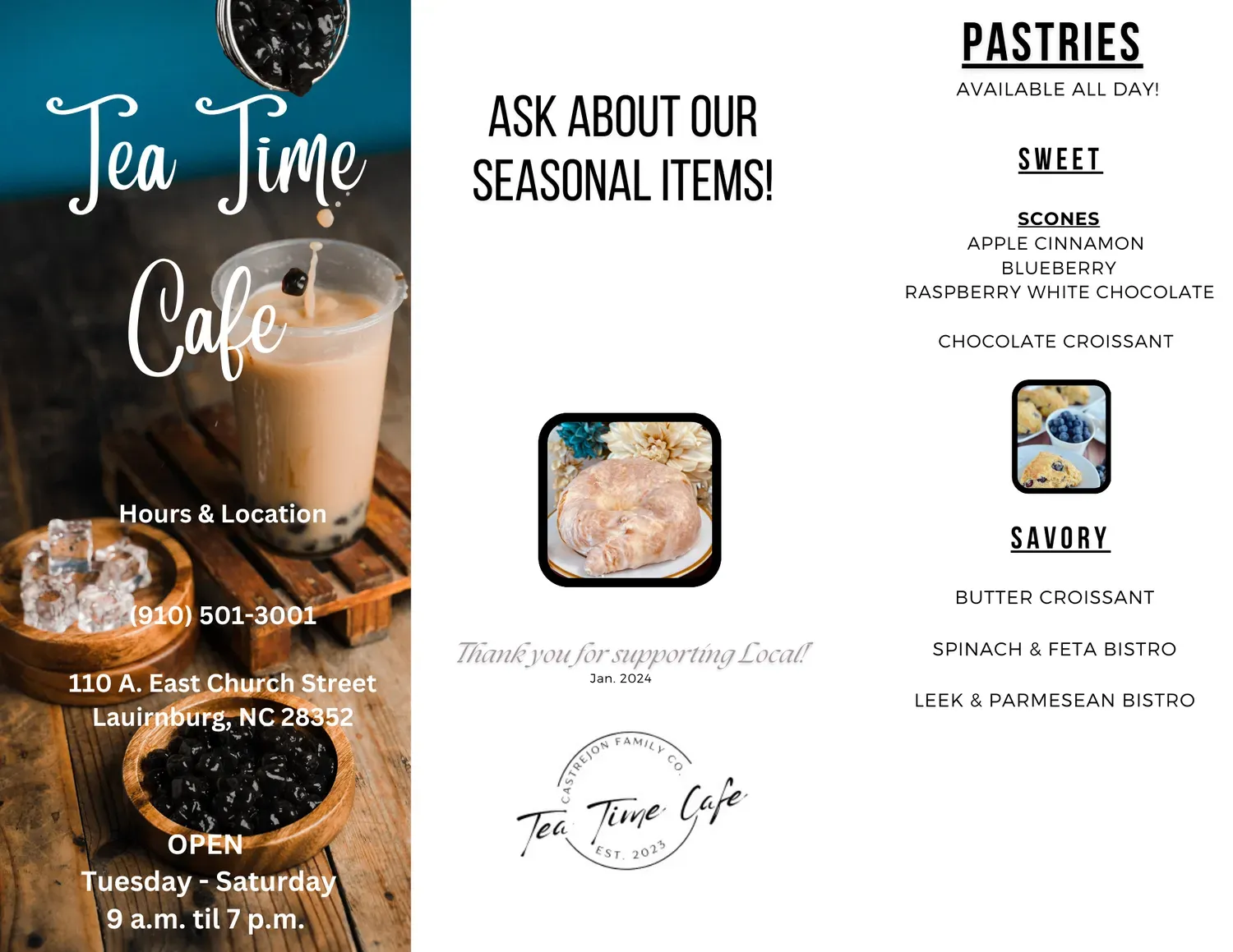 Tea Time Cafe Menu - Updated November 2025