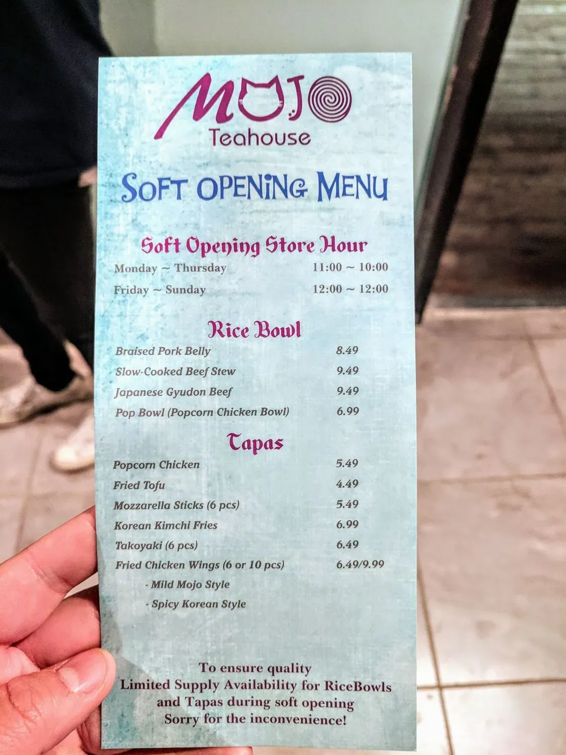 Mojo's at ASIA 101 Menu - Updated November 2025