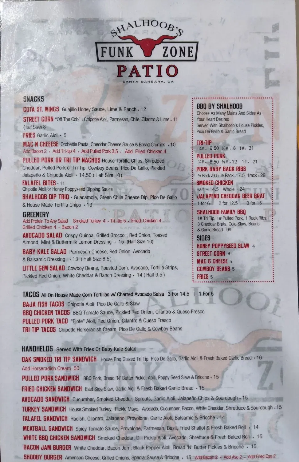 Shalhoob's Funk Zone Patio Menu - Updated November 2025