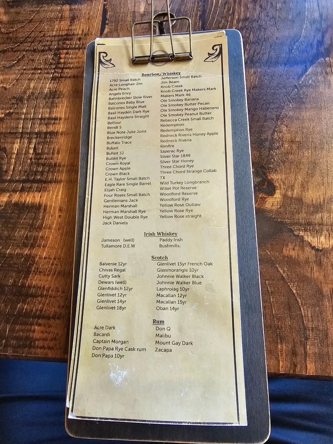 The Rackhouse Menu - Updated November 2025
