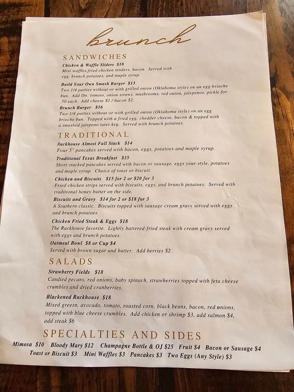 The Rackhouse Menu - Updated November 2025