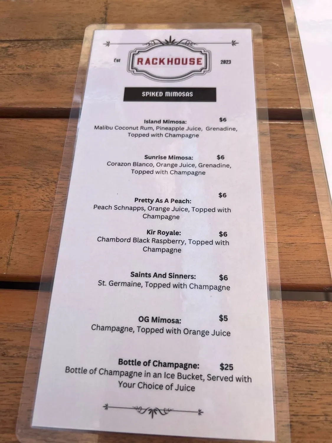 The Rackhouse Menu - Updated November 2025