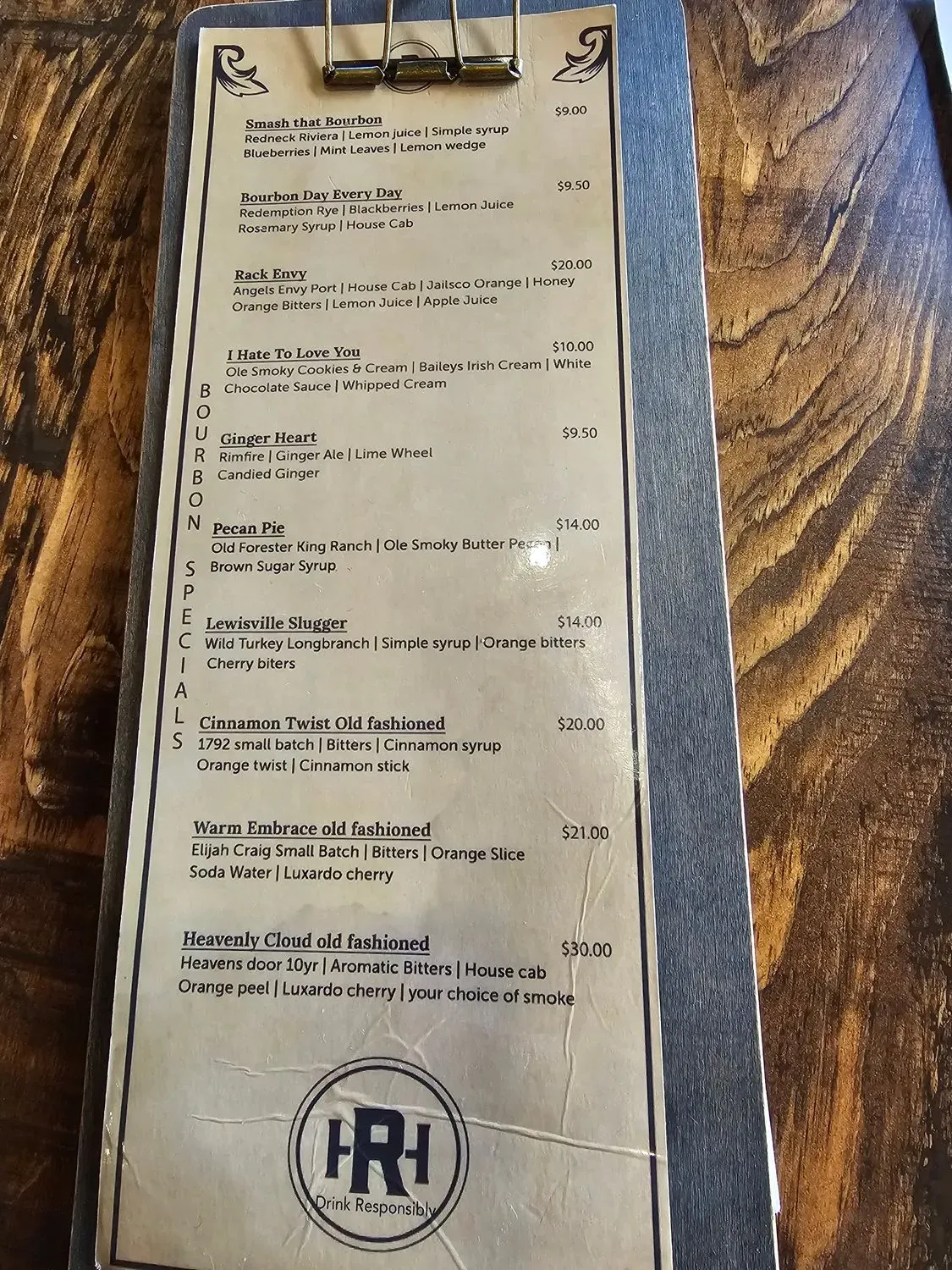 The Rackhouse Menu - Updated November 2025