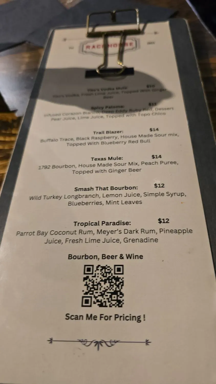 The Rackhouse Menu - Updated November 2025