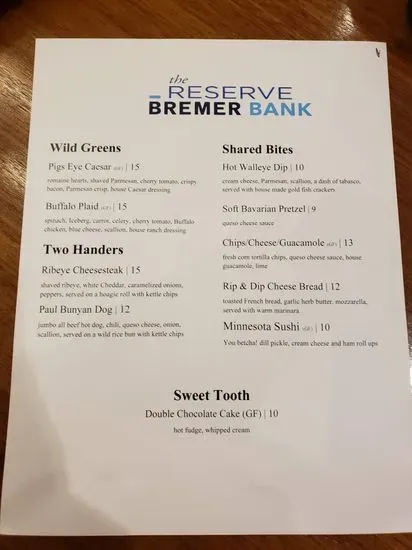 The Reserve Menu | St Paul, MN | Checkle